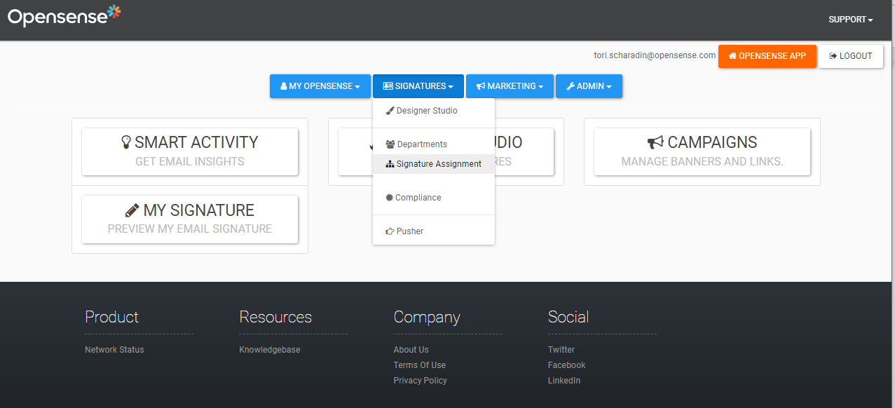 The classic portal home with the Signatures menu open and Signature Assignment highlighted