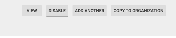 The row buttons for a content compliance rule: View, Disable, Add another, and Copy to organization