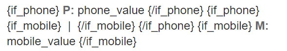 The signature preview showing the phone, separator, and mobile, each wrapped in its legacy if tags