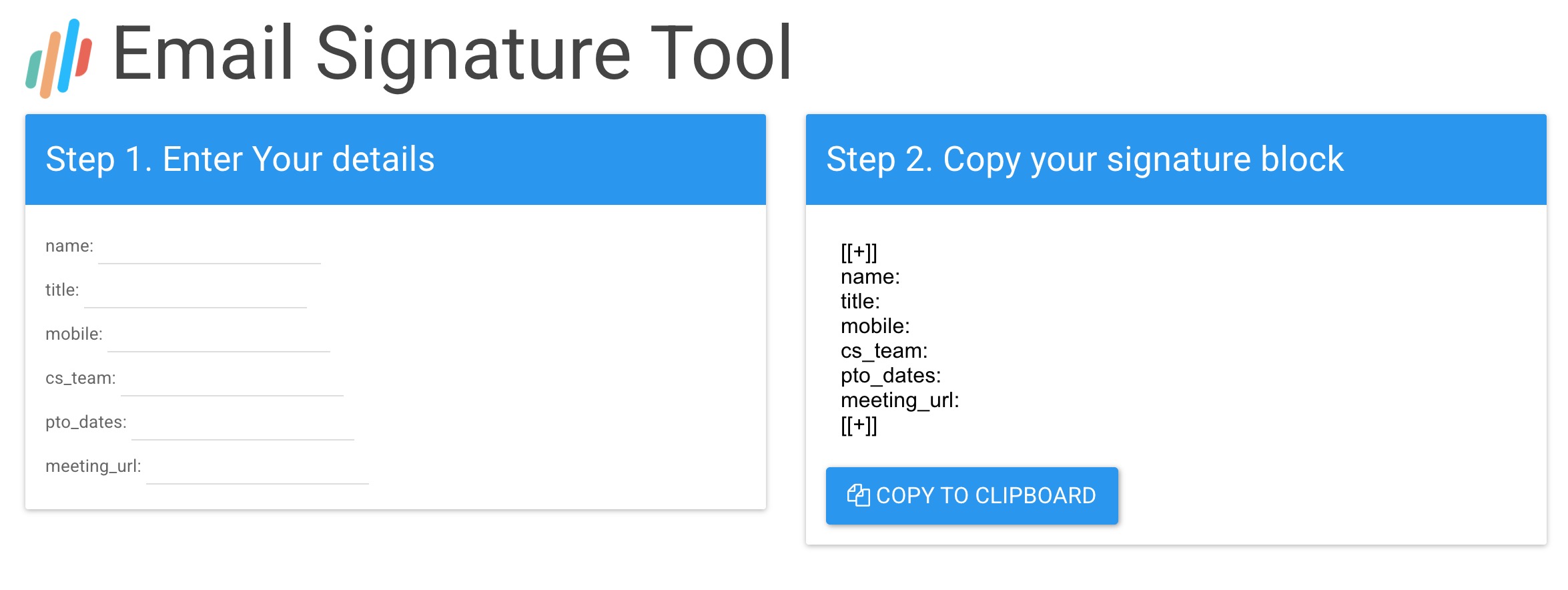 The Opensense Email Signature Tool: enter your details, then copy your signature block