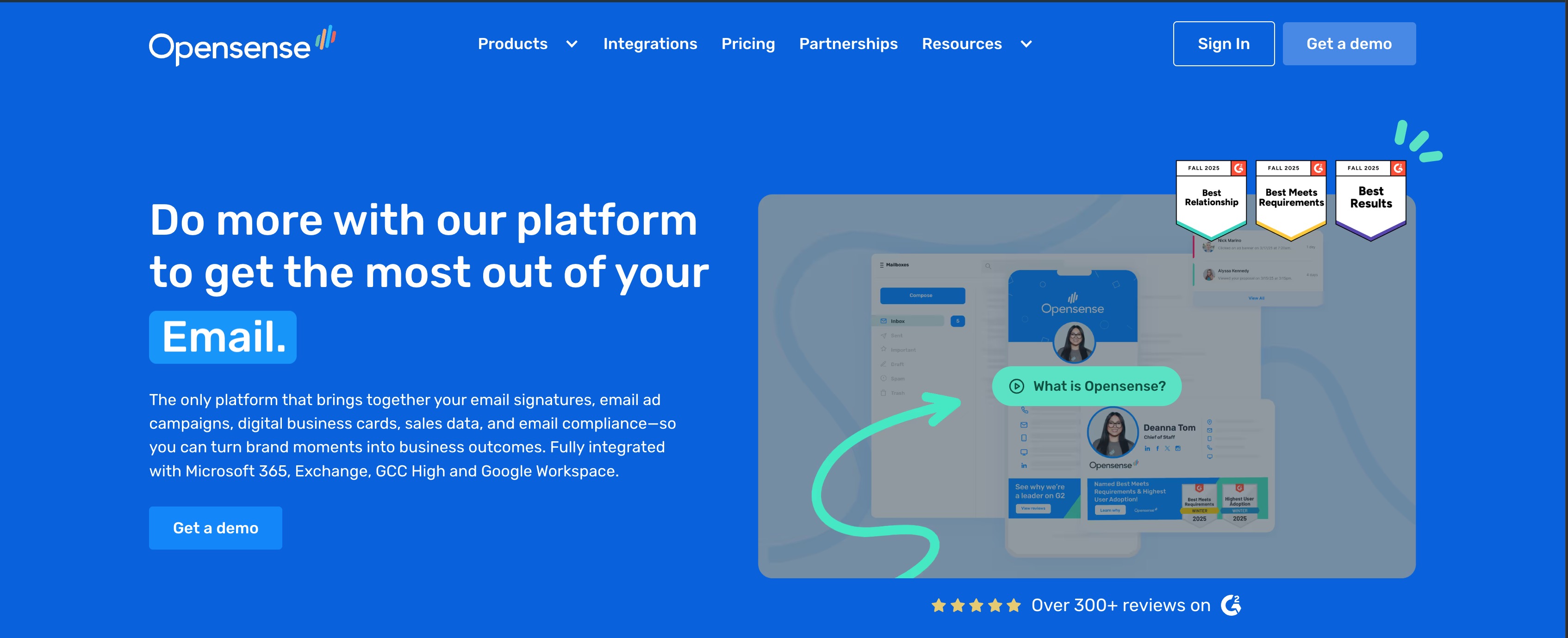The opensense.com home page, with the Sign In button in the upper right
